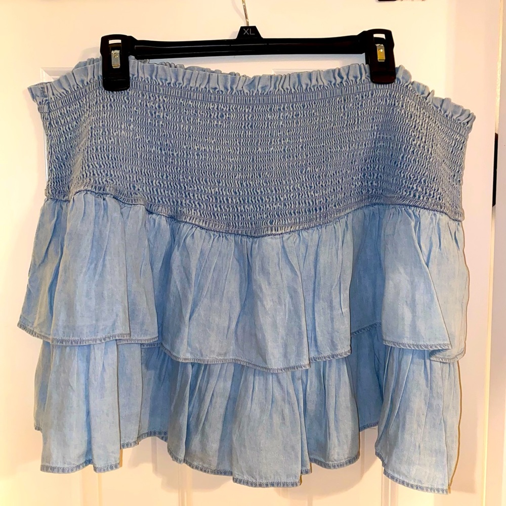 Denim blue ruffle hem skirt